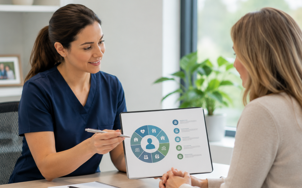 Doctor outlining life care planning in Florida for patient