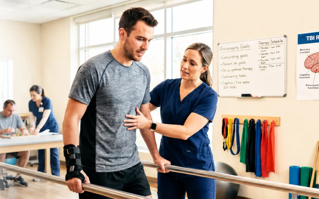 Medical team providing medical rehabilitation services in Florida to a patient