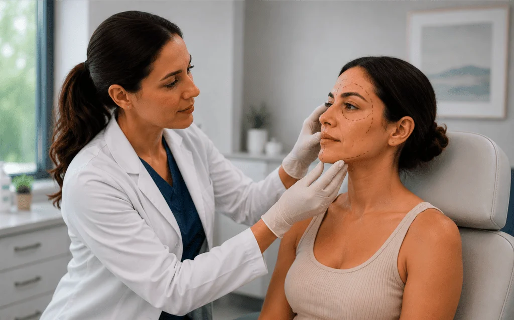 Patient consulting doctor about plastic surgery services in Florida