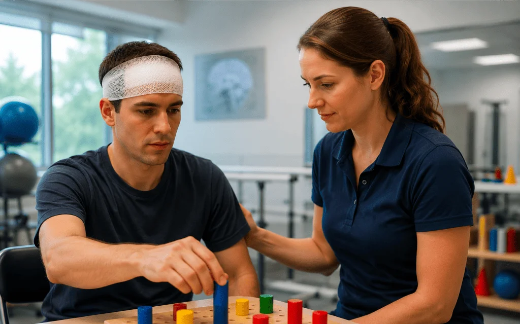 Patient in therapy for traumatic brain injury rehab in Florida