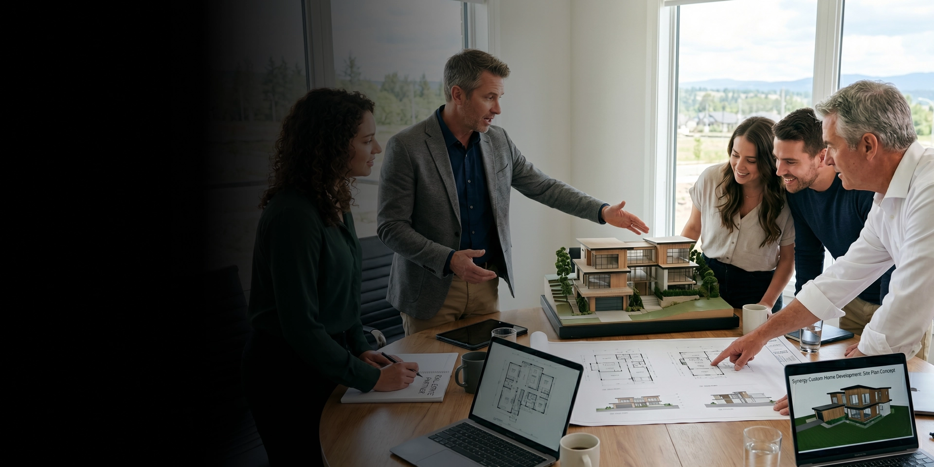 Family reviewing custom home development plans in Los Angeles County.