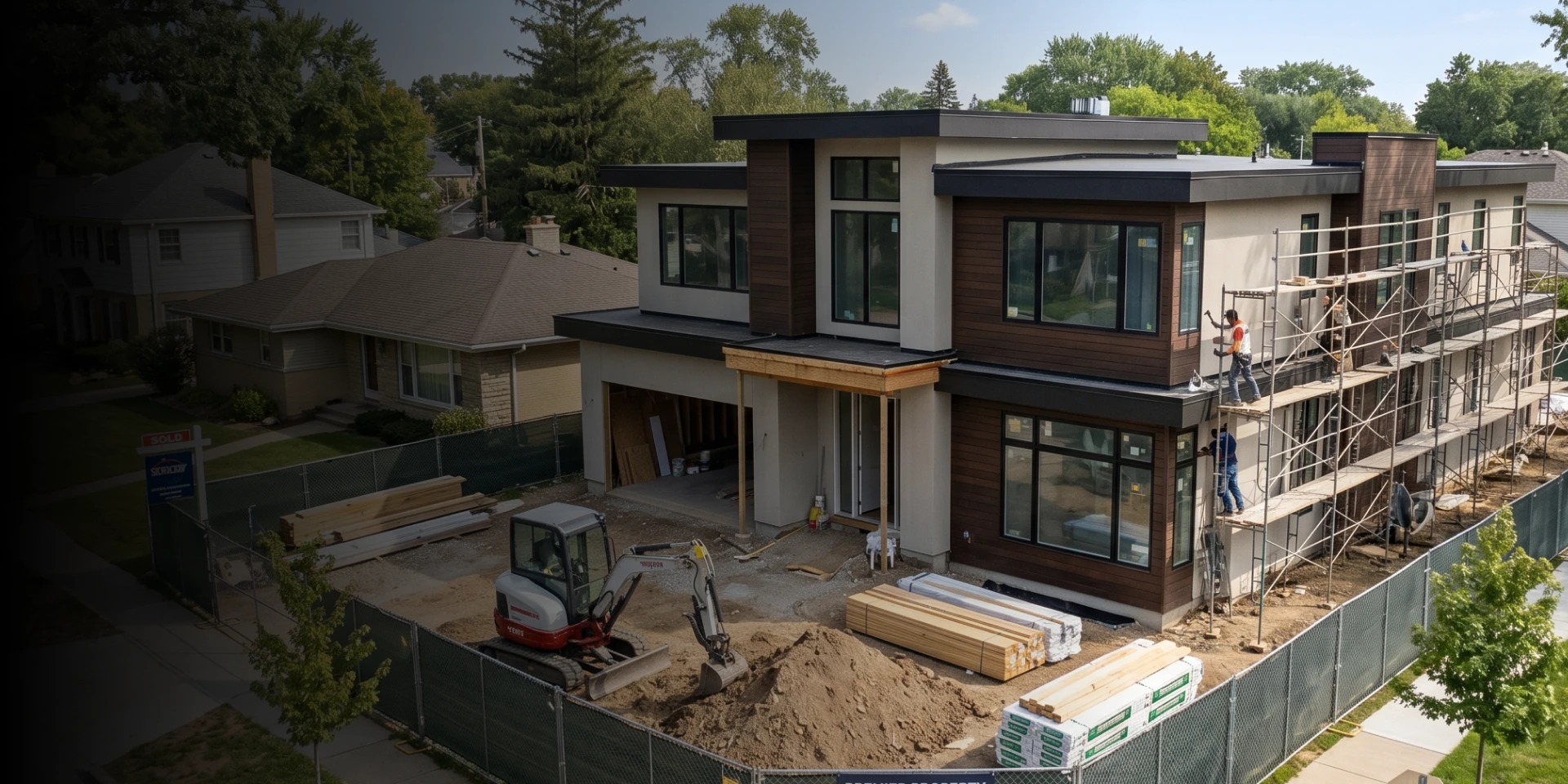 Team discussing property redevelopment services at a residential site in California.