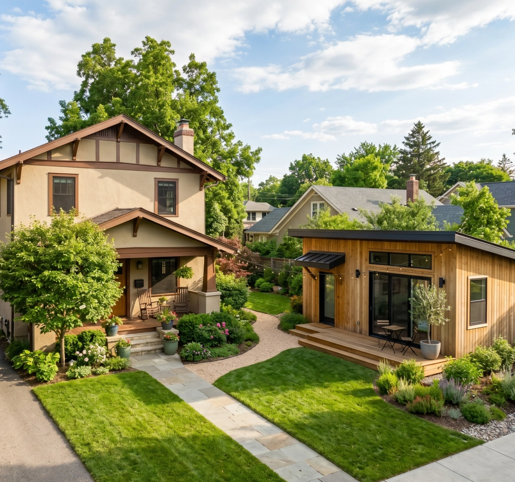Homeowner reviewing ADU development plans in Los Angeles County.