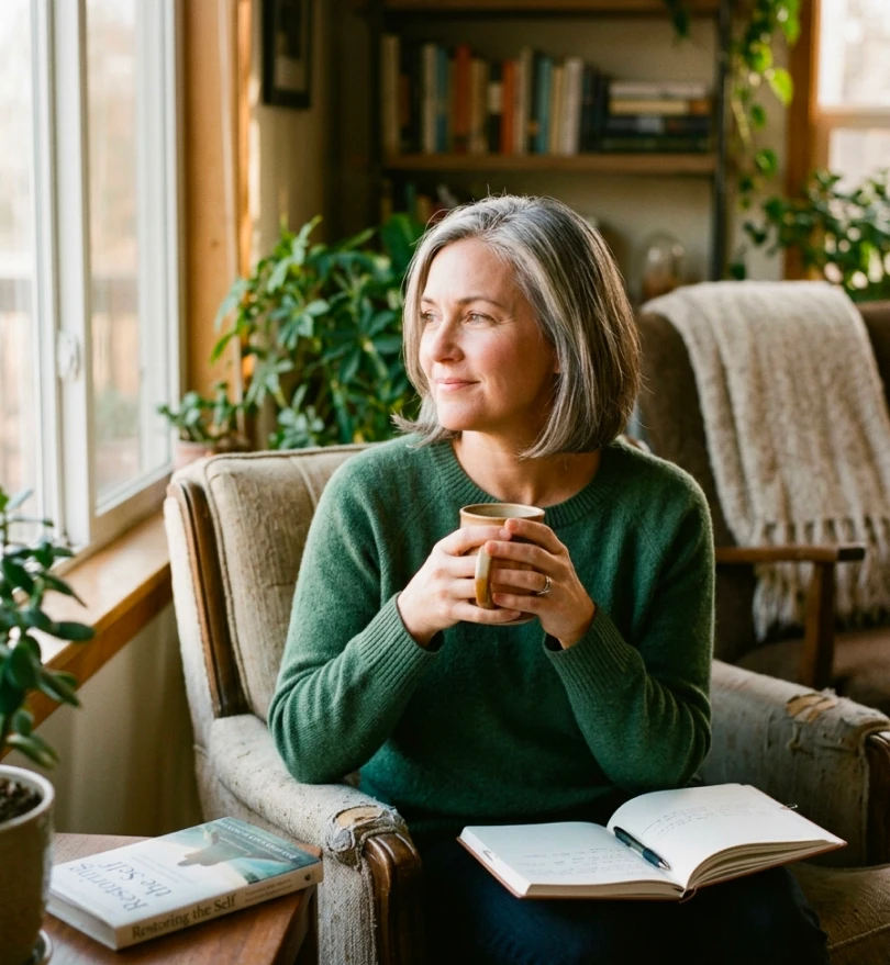 Midlife woman resting — burnout recovery coaching