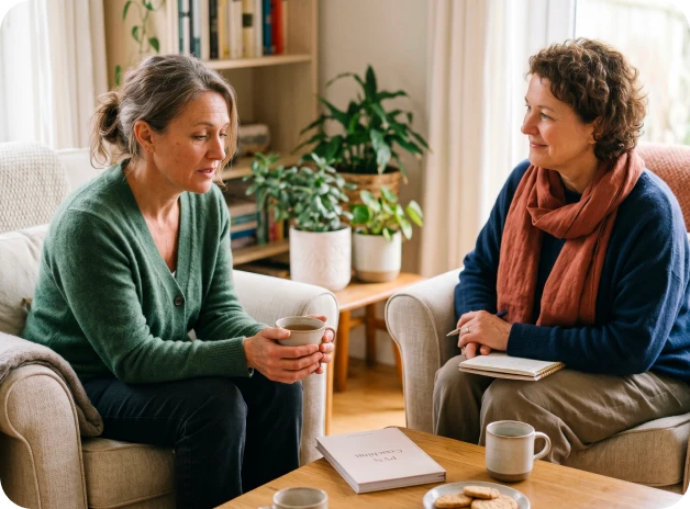 Midlife woman resting — burnout recovery coaching