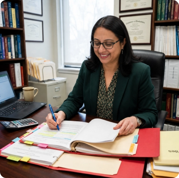 Psychiatric consultant preparing reports for legal professionals