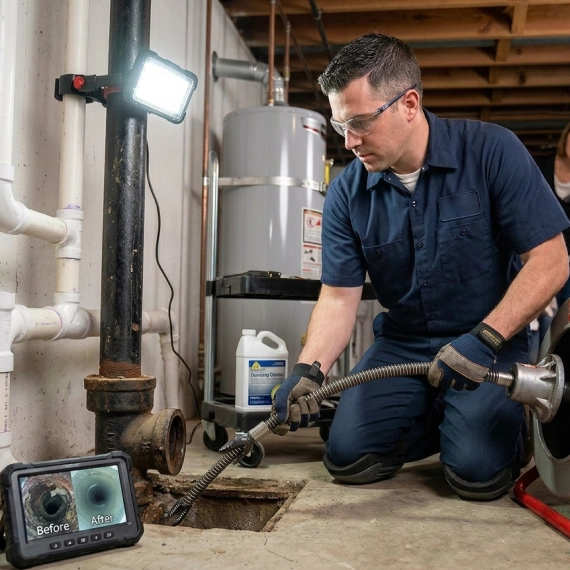 Hydro jetting high-pressure pipe cleaning