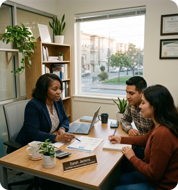 A housing advisor explaining Rent to Own with Bad Credit solutions.