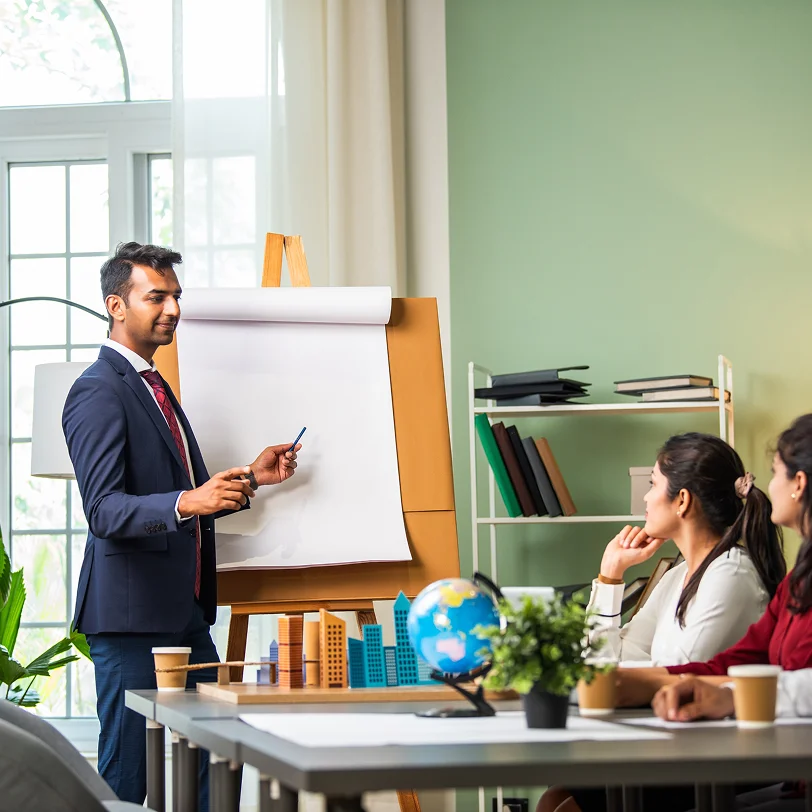 Professional career coaching discussion in a modern office setting.