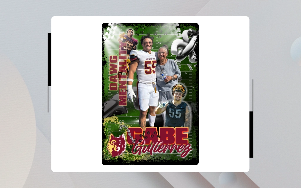 Athlete portrait showcased on custom athlete banners at a stadium