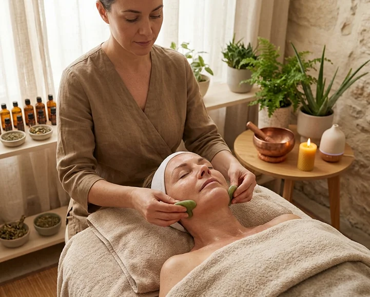 Holistic facial treatment with natural skincare at Parm's Wellness Spa