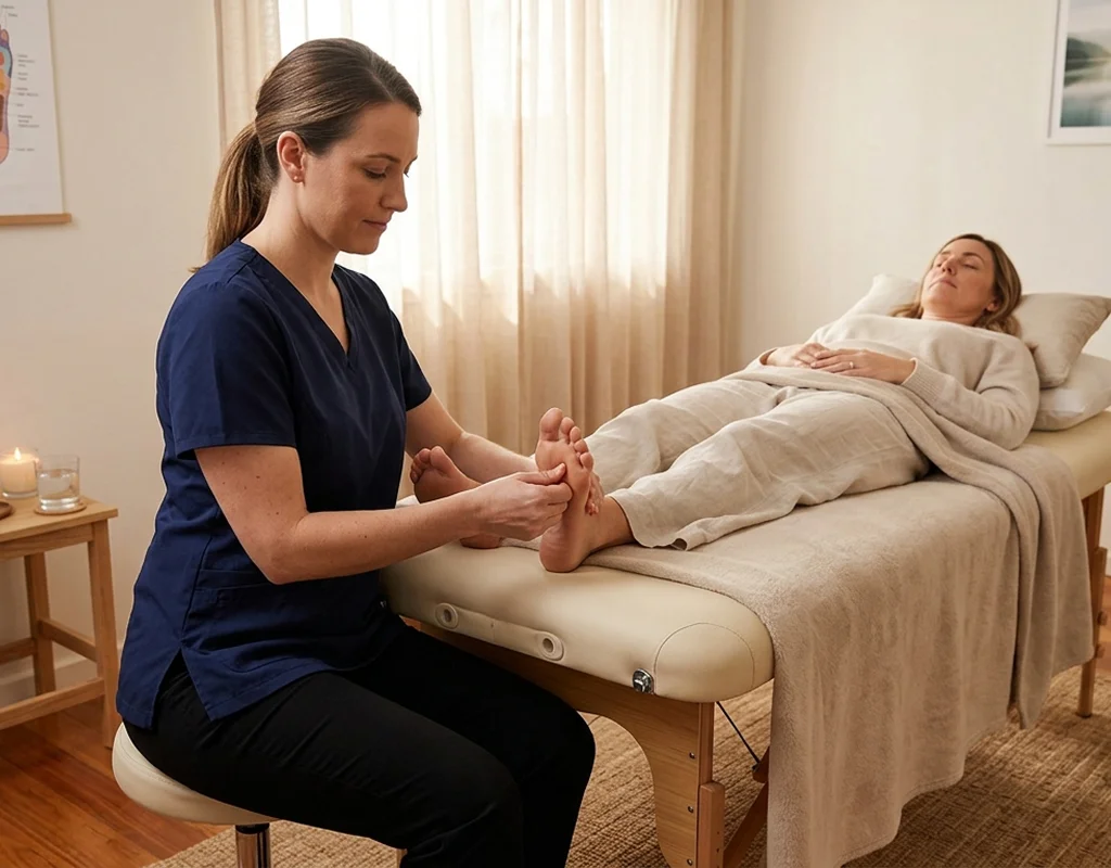 Hand and foot reflexology session at Parm's Wellness Spa in Brampton