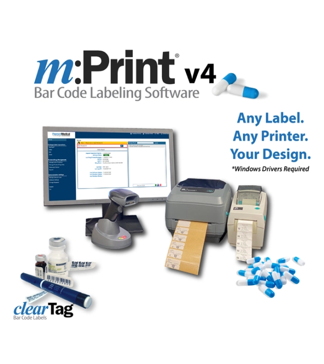 Healthcare professional using pharmacy labeling and packaging technology.