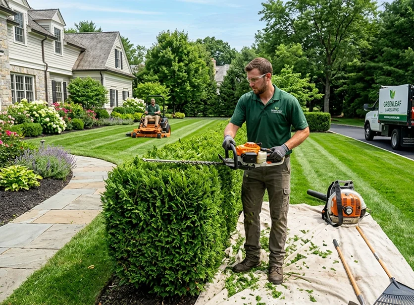 Calendar-reliable recurring lawn maintenance visit in progress