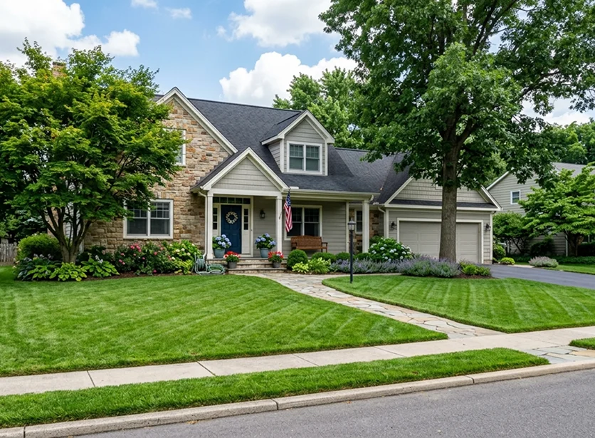 Clean walkways and flawless lawn edging along a driveway