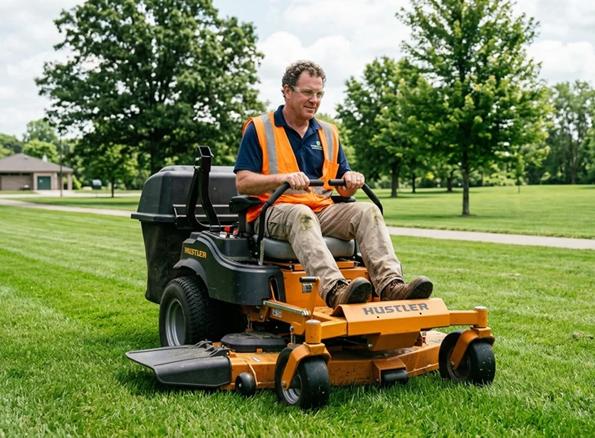 Richard Quintana, owner and operator of Kingrich Mowing Master LLC, personally maintaining a residential lawn