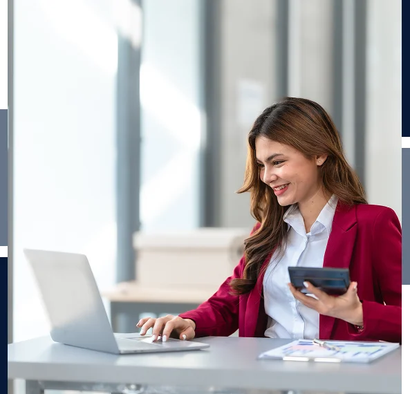 Professional reviewing reports for bookkeeping services in Calgary at an office