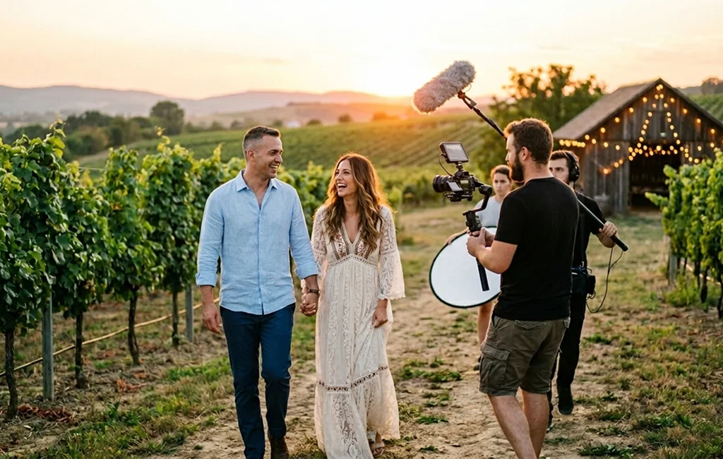 Couple featured in pre-wedding cinematic films in Kitchener parkland