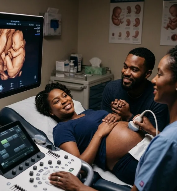 Welcoming ultrasound appointment room for expecting families