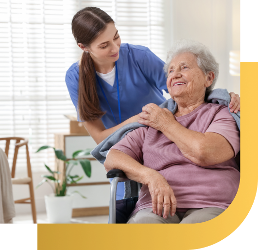 Caregiver helping senior at home in Allendale