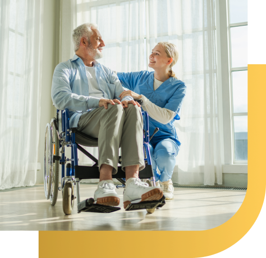 Caregiver helping senior at home in Holland