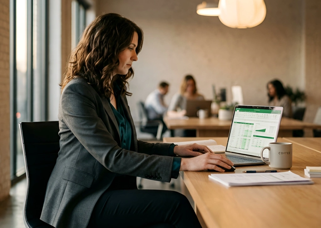 Executive reviewing forecasts with a virtual CFO services advisor