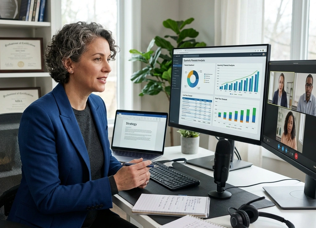 Business owner discussing virtual CFO services during a planning meeting