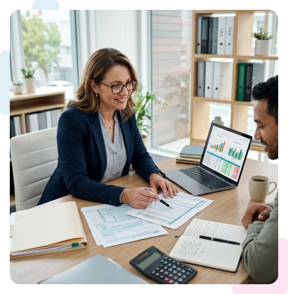 Small business accountant in Oakland County meeting with a client