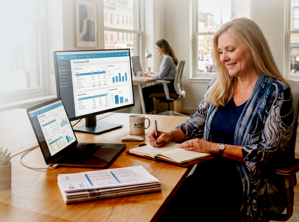 Business owner reviewing accounting for small businesses in Oakland County