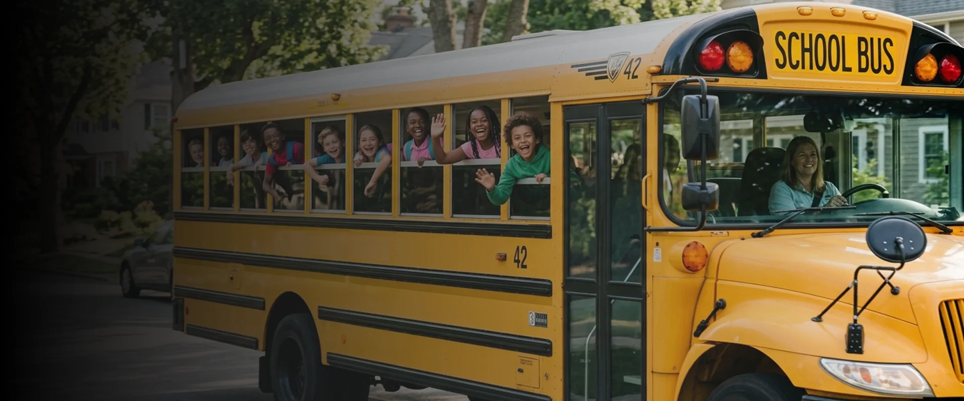 Modern bus from a transportation company in Brooklyn arriving for group travel