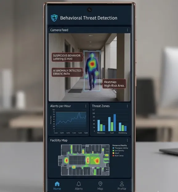 Business owner reviewing AI security monitoring in Oshawa reports.