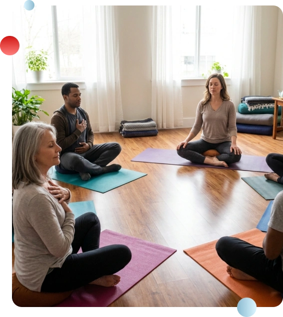 Calm studio prepared for meditation classes in Wilmington.