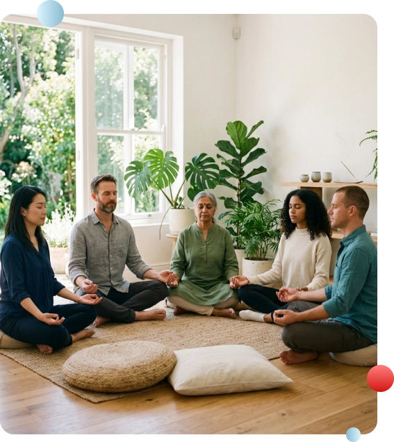 Instructor leading a group meditation practice.
