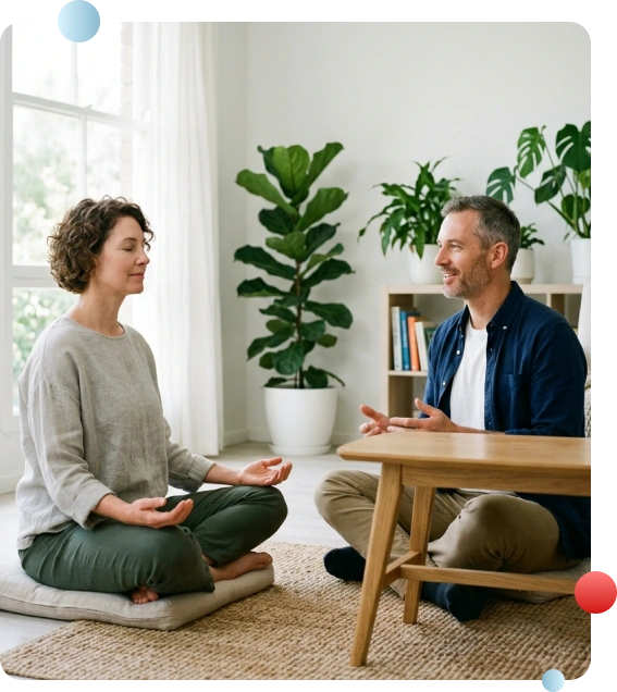 Guided mindfulness in a welcoming meditation studio.