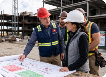 Office meeting focused on commercial fire protection planning