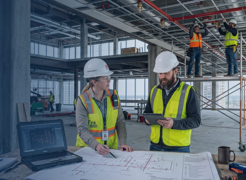 Engineer preparing commercial fire sprinkler system design in Toronto