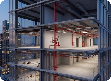 Commercial project plans prepared for sprinkler system coordination