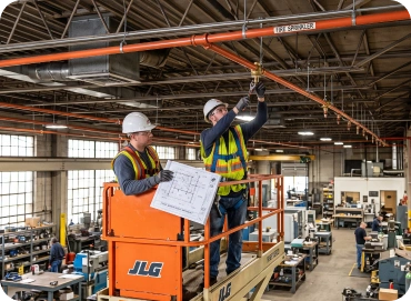 Engineers inspecting completed sprinkler layouts on site