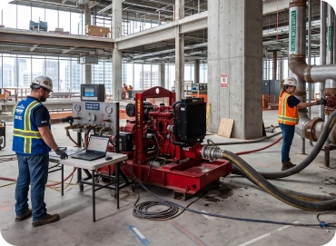 Engineer reviewing fire sprinkler services for a commercial building project