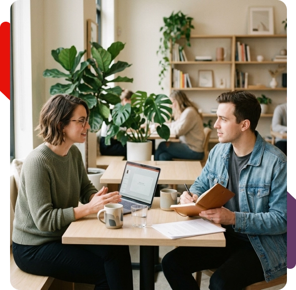 Individual creating an action plan with personalized coaching support.