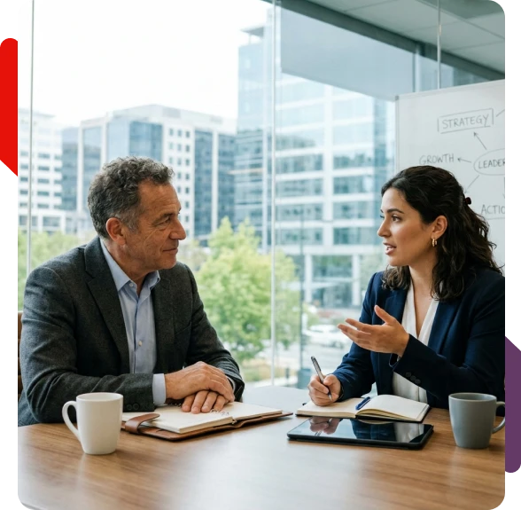 Business coaching session helping an entrepreneur overcome challenges.