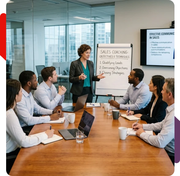 Team participating in group sales coaching during a workplace workshop.