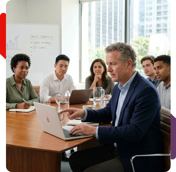Sales team strengthening performance through sales training and coaching.