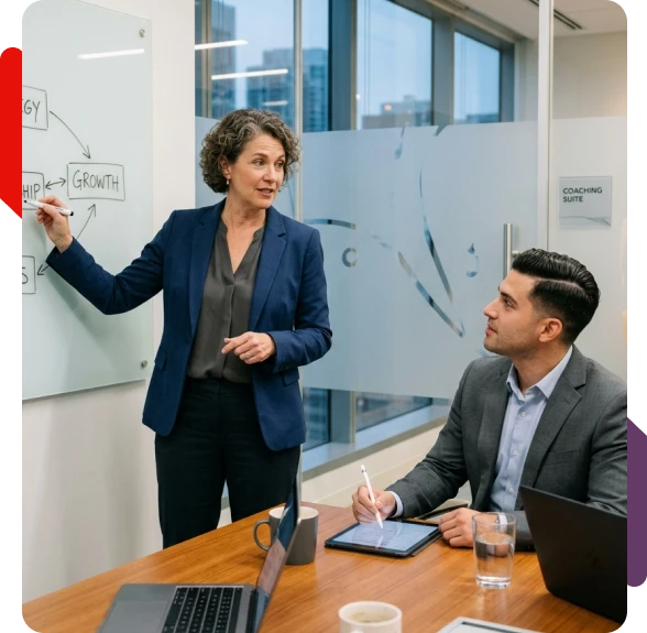 Professional strengthening leadership coaching skills during a coaching session.