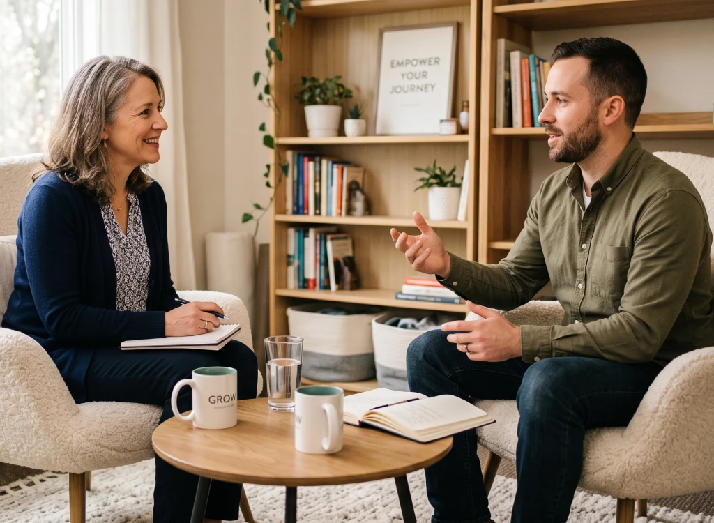 Client participating in 1 on 1 life coaching to achieve personal goals.