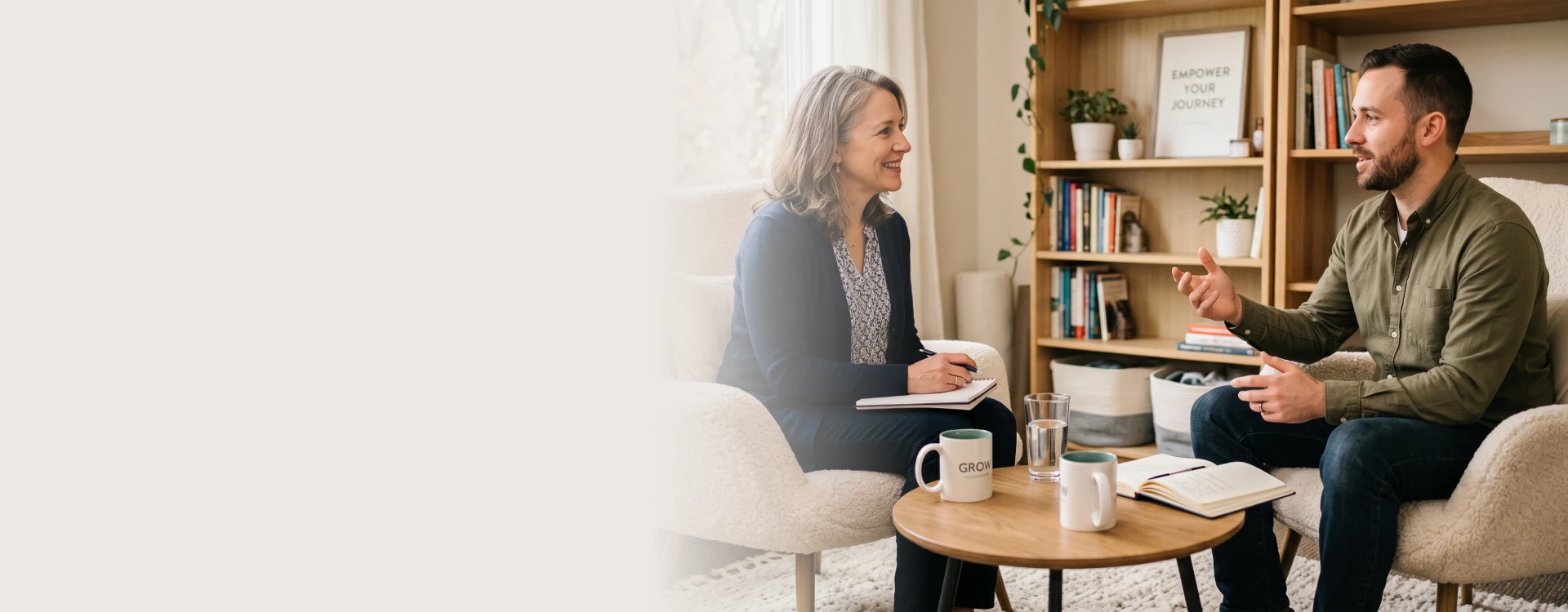 Client participating in 1 on 1 life coaching to achieve personal goals.
