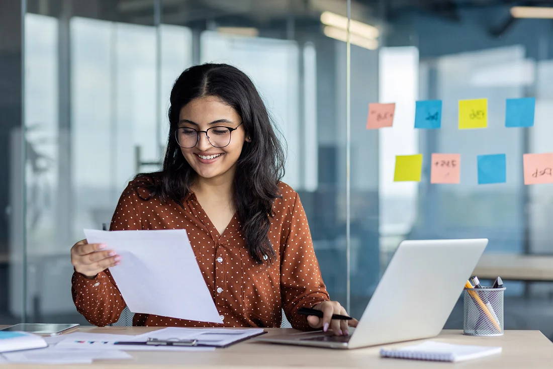 Business leader reviewing financial data analytics