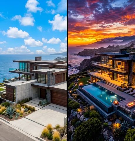 Drone real estate video showing luxury home in Laguna Beach