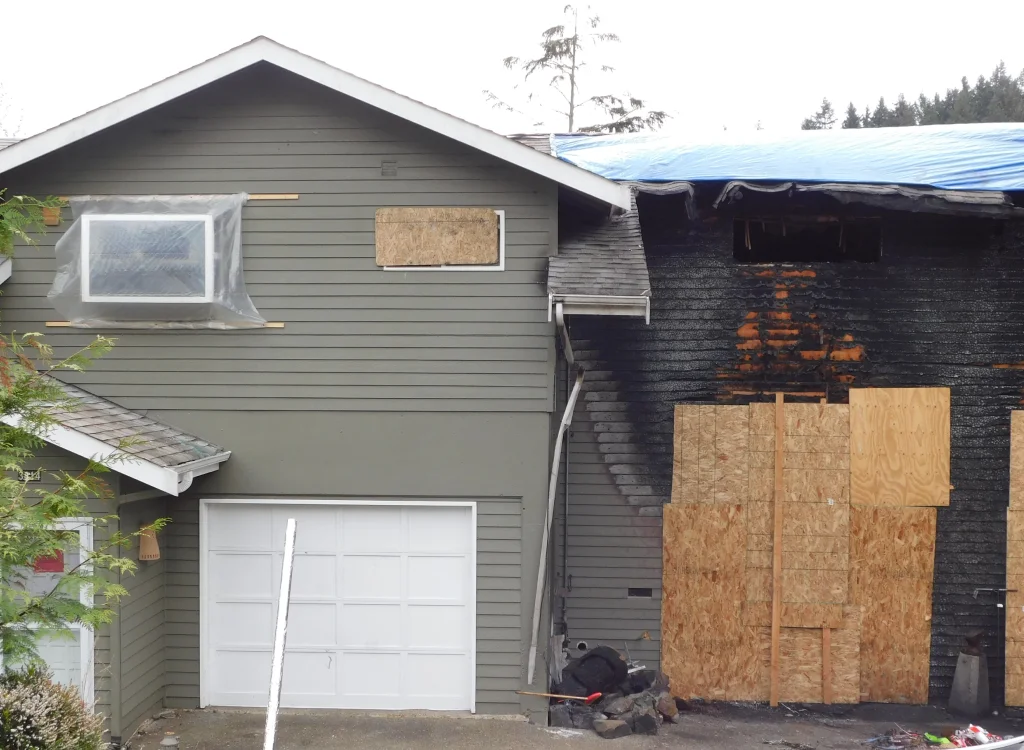 Fire damage reconstruction service in Seattle, WA, restoring a burned home.
