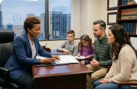 The best law firm in Toronto welcomes a client for a private legal consultation.